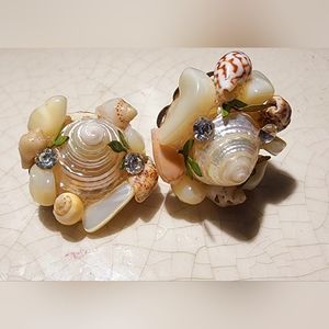 Vintage seashell clustered clip on earrings